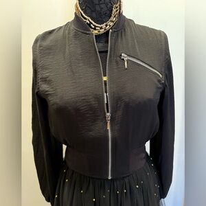 Silky crop bomber top